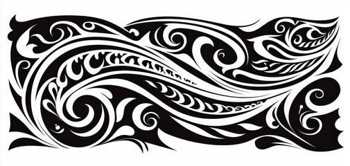 Fototapeta premium Abstract Black and White Swirling Design A Detailed Intricate Composition with Dynamic Flowing Shapes and Organic Motifs Tribal