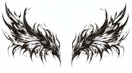 Obraz premium Black White Abstract Wings A Bold Minimalist Composition of Intertwined Lines Tribal