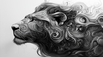 Obraz premium Lions Soul A Monochromatic Portrait in Swirling Abstract Details Tribal