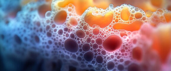 Abstract close-up shot of colorful foam bubbles with a soft focus.