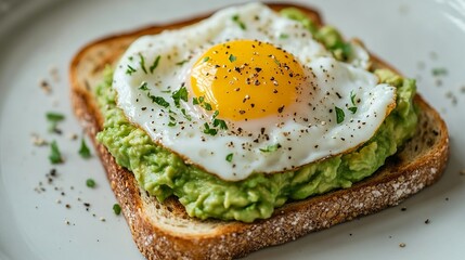 grain toast topped with mashed avocado and a poached egg