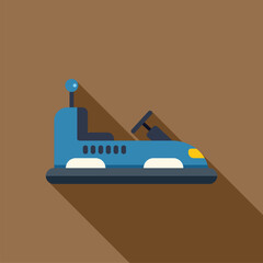 Blue bumper car with antenna on a brown background with long shadow