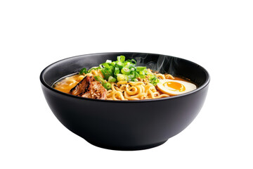 Delicious ramen bowl with tender meat, soft egg, and fresh green onion, serving a warm and satisfying meal.