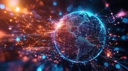 Obraz premium Illuminated AI-powered globe, symbolizing the connectivity of big data around the world.