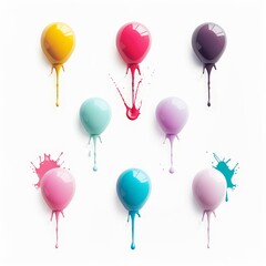 Obraz premium Balloons with paint splashes, creative element, hand-drawn illustration, various shades, isolated on white background