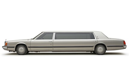 Sleek Silver Limousine Isolated on White Background with Clipping Path