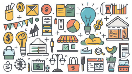 Colorful vector icons set representing digital tools, including email, cloud storage, video calls, and social media apps, designed in a flat style.