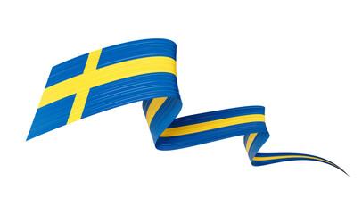 3d Flag Of Sweden 3d Wavy Shiny Sweden Ribbon Isolated On White Background, 3d illustration