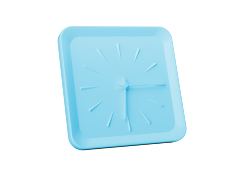 3d Simple Blue Square Wall Clock 6:15 Six Fifteen Quarter Past 6 Blue Background, 3d illustration
