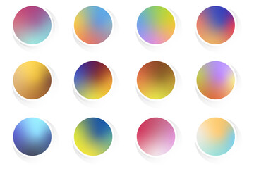 Set of isolated gradient circles on a white background. Colorful and vibrant gradients
