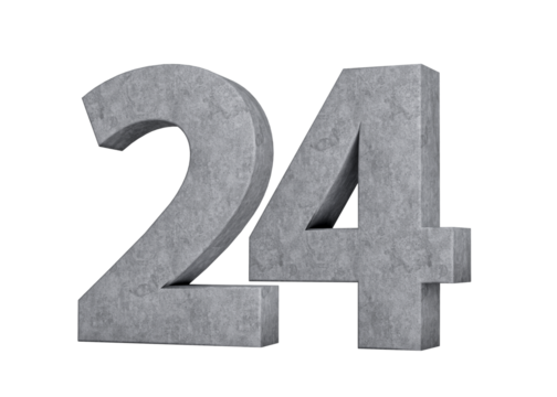 3d Concrete Number twenty four 24 Digit Made Of Grey Concrete Stone On White Background 3d Illustration
