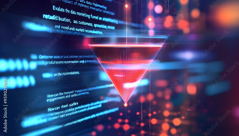 Poster abstract digital funnel with code and bokeh lights