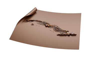 Map Of Cuba Old Style Brown On Unrolled Map Paper Sheet On White Background, 3d illustration
