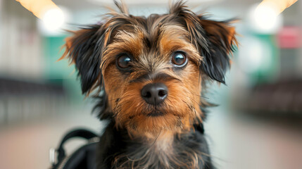 Dog Sits Carrier Bag Airport .