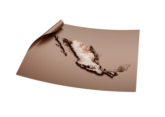 Map Of Mexico Old Style Brown On Unrolled Map Paper Sheet On White Background 3d Illustration
