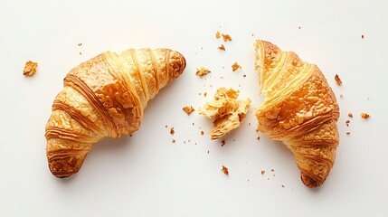 Freshly Baked Croissants - Delicious French Breakfast Pastries on White Background High-Resolution Image
