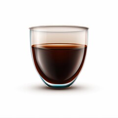 Fish sauce in a cup, food element, hand-drawn illustration, dark brown, isolated on white background