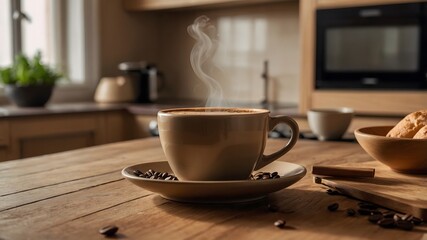 Obraz premium cup of coffee on wooden table