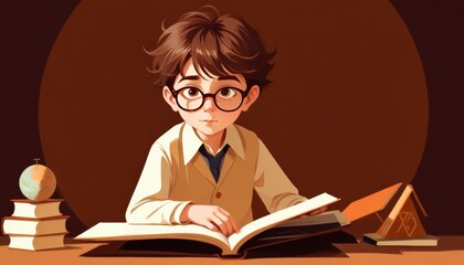boy readings books illustration 