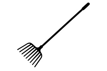 Rake silhouette vector icon isolated on white background. Simple flat illustration of gardening work tool.
