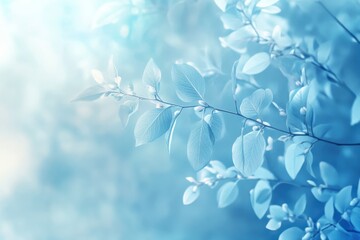 Delicate Blue Leaves and Buds on a Branch