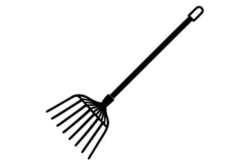 Rake silhouette vector icon isolated on white background. Simple flat illustration of gardening work tool.