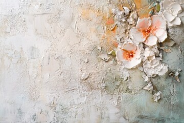 Abstract Painting of White and Pink Flowers with Textured Background
