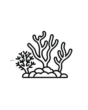 recommend clip art: Editable stroke vector of a coral reef with various coral formations, including three large coral structures and one smaller coral structure, all on a white background.