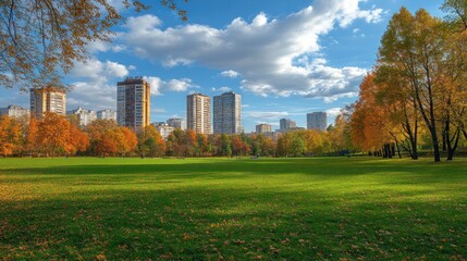 Obraz premium Autumn Landscape with City Skyline