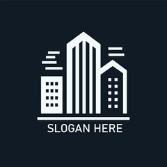 Obraz premium Vector graphic design of building logo illustration in line art with Concept of square cityscape and skyscrapers Real estate logo design icon isolated on white background Building and Windows logo des