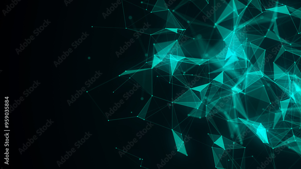 Aufkleber Network connection structure. Blue science background. Abstract digital background. Big data visualization. 3d rendering.