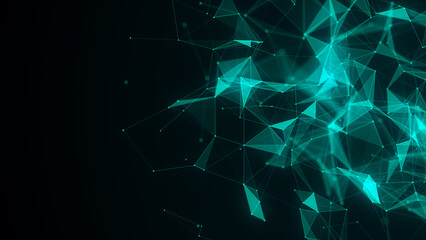 Network connection structure. Blue science background. Abstract digital background. Big data visualization. 3d rendering.