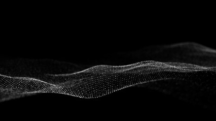 Black wave of particles. Big data visualization. Abstract background with a dynamic wave. 3d rendering.