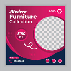 Minimalist furniture and home interior sale banner or social media post template