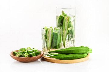 Fresh Okra water on white background