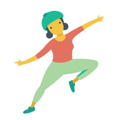 Fototapeta premium Illustration in a minimalistic style, a woman on a white isolated background dances with her leg raised and arms outstretched