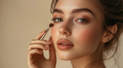Fototapeta premium Woman Applying Makeup With a Brush