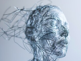 Wire sculpture of a human face in profile.