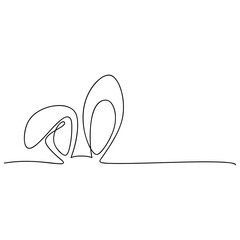 Hand drawn rabbit ears vector one line continuous drawing. Minimal illustration. Cartoon bunny hare linear silhouette icon. Outline print, banner, card, poster, brochure, logo, sign, sketch, doodle.