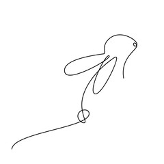 Hand drawn rabbit bunny hare ears vector one line continuous drawing. Abstract minimal illustration. Linear silhouette icon. Outline print, banner, card, poster, brochure, logo, sign, symbol, sketch