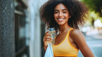 Smiling Woman Holding a Water Bottle