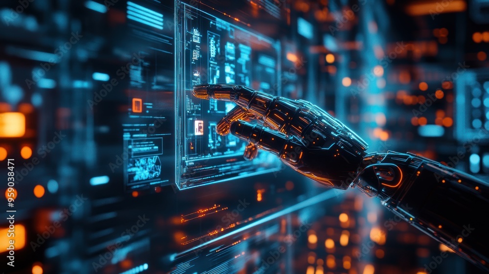 Poster robotic hand interacting with digital interface
