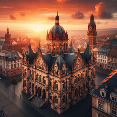 Obraz premium Sunset bathes an ornate palace in warm light