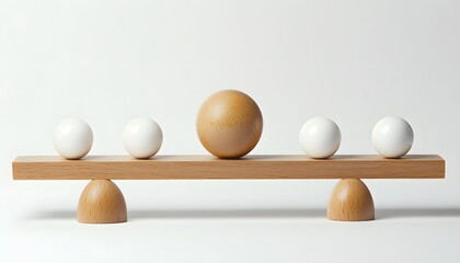 Wooden Seesaw with Four White and One Brown Ball