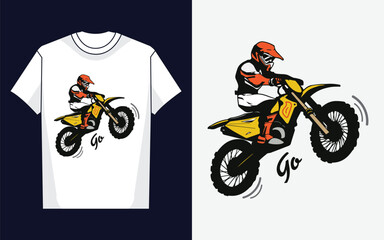 Modern biker t-shirt design, corporate t-shirt design, cyclist on the bike vector.