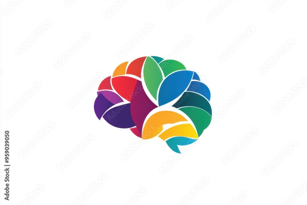 Poster logo for an app that uses colorful brain shapes to represent the different areas of the human mind t