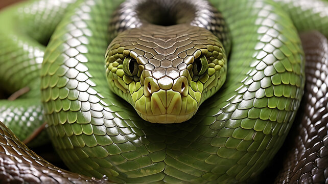 close up of a green snake