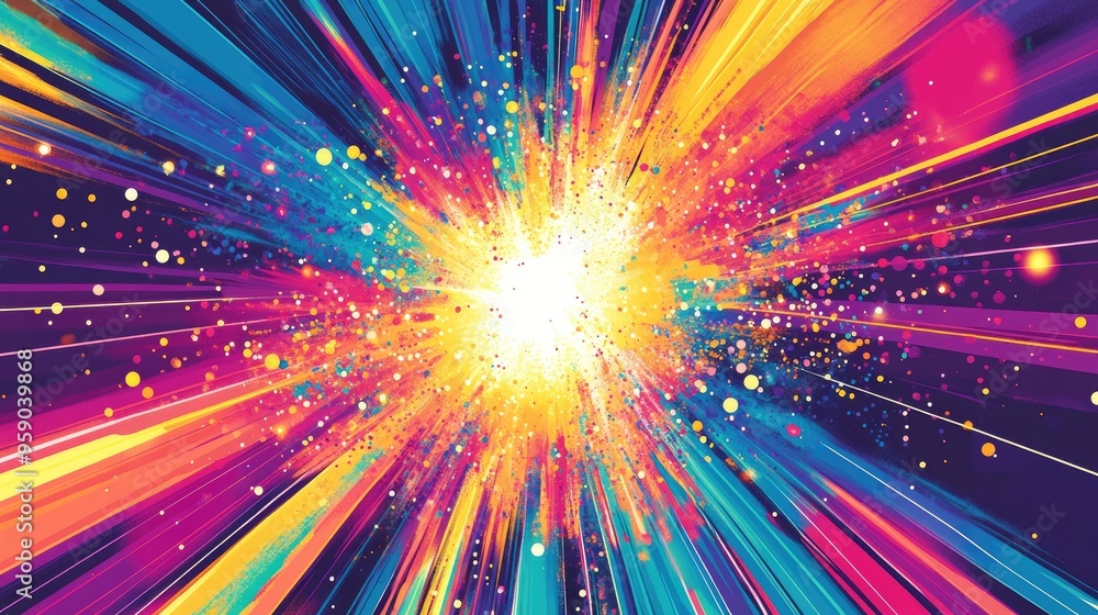 Poster line art illustration featuring an abstract background with a star explosion showcasing a vivid disp