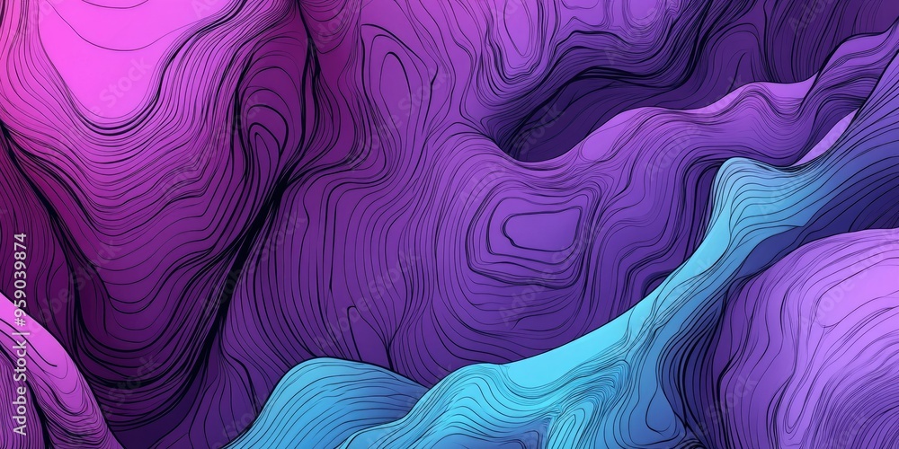 Aufkleber abstract line art illustration of a three dimensional background featuring a distorted violet and tu