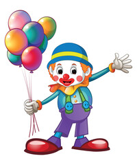 Vector clown with balloons isolated on white background